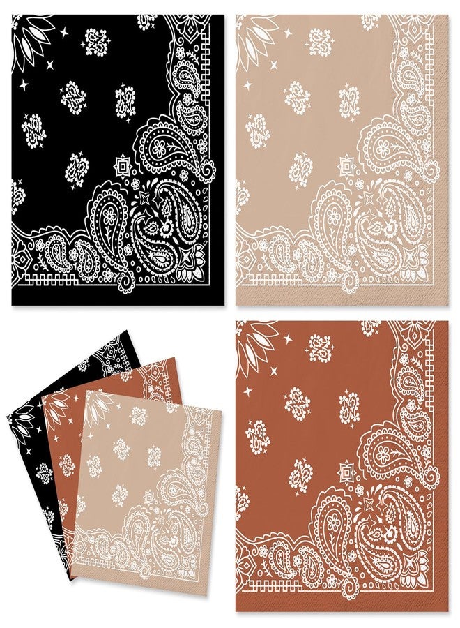 Whaline 120Pcs Western Bandana Cocktail Napkins 3 Colors Wild West Paper Napkin Cowboy Paisley Disposable Beverage Napkin for Wild One Yeehaw Bday - Image 1